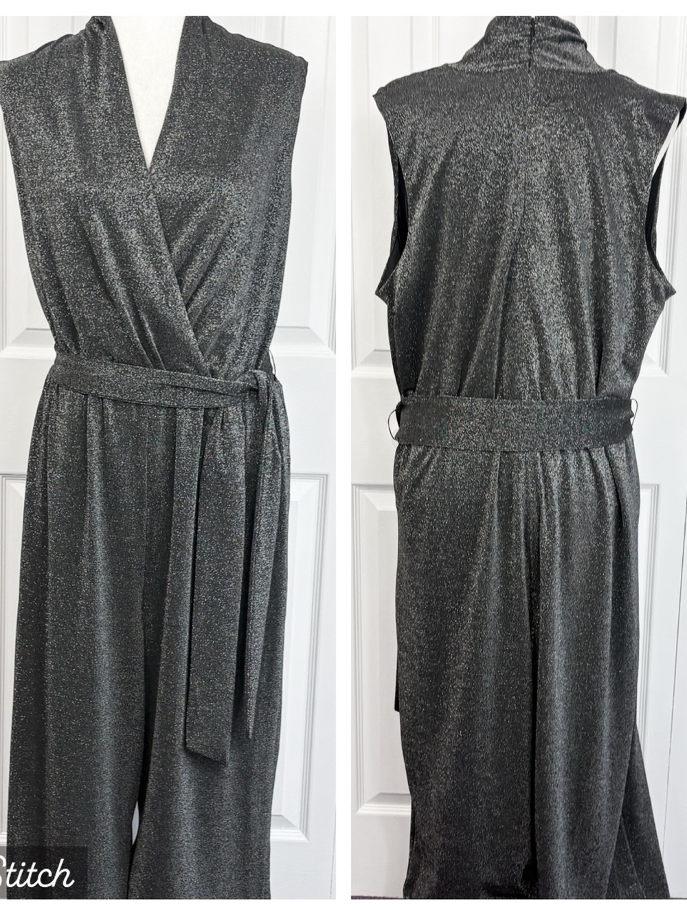 Simply Vera Wang Black & Silver Metallic Sleeveless Wide Leg Jumpsuit XXL